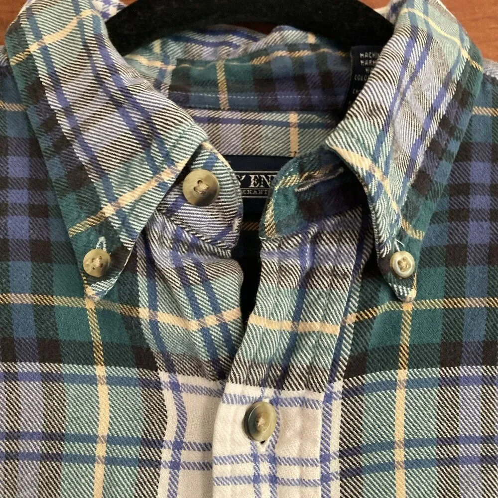 Vintage Lands End Mens L 16-16.5  Regular Cotton Blue Plaid Button Down Shirt